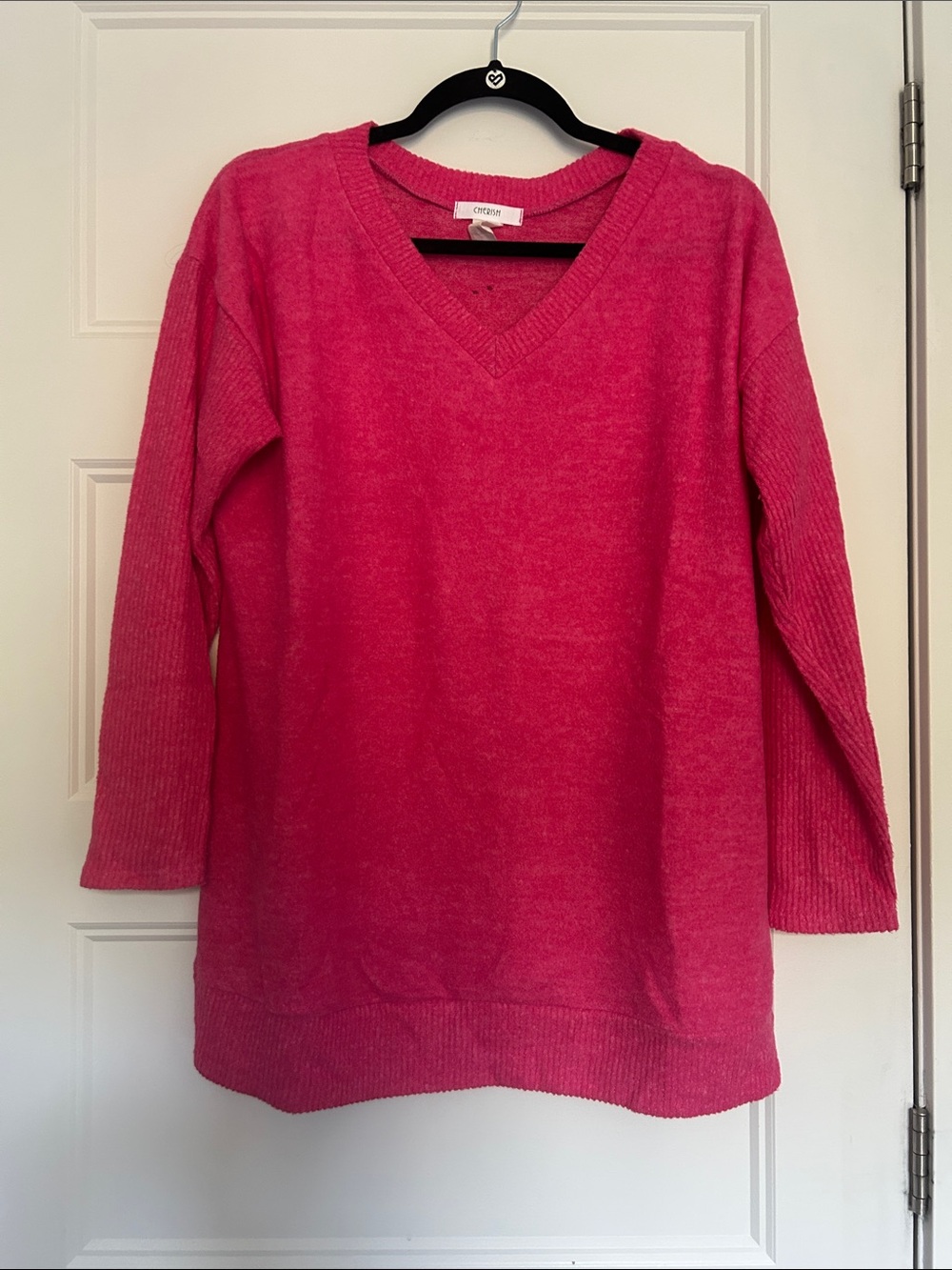 Cherish Fuchsia V-Neck Pullover Sweater